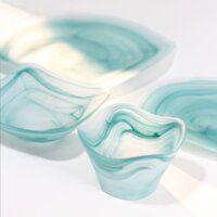 Bộ đồ ăn Aqua Green Ink Wash, đĩa gia đình, bát thủy tinh trái cây, đĩa trà snack sang trọng, đĩa phương Tây, bát salad 9WJR