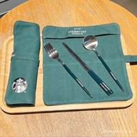 Bộ đồ ăn bằng thép không gỉ 304 Bộ đồ du lịch đũa và thìa nhân viên văn phòng cầm tay Bộ Ba Túi vải bố đựng Đồ Học sinh