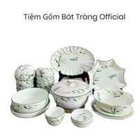 Bộ Đồ Ăn Bát Đĩa Sứ Bát Tràng Vẽ Tay Trúc Chuồn Men Kem Tô Chén Dĩa Ăn Cơm Làm Quà Tặng Ý Nghĩa