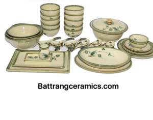 Bộ đồ ăn Bát Tràng lá xanh 37 món