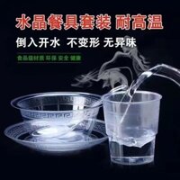 Bộ đồ ăn dùmột lần gồm bốn món: bát, đĩa, cốc và thìa, nhựa dày cho khách sạn hàkhô, tiệc gia đình 007 UW8R