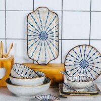 Bộ đồ ăn gia đình bằng gốm sứ cổ điển Nhật Bản bát đĩa bát đĩa
