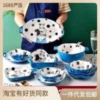 Bộ đồ ăn gốm hoạt hình cho sử dụng tại nhà, bát, đĩa, bát cơm dễ thương cho trẻ em, đĩa sáng tạo và thẩm mỹ cho bé gái, WMCO