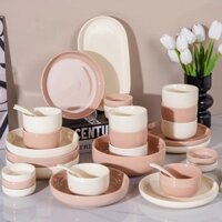 Bộ Đồ Ăn Màu Vàng Kem Mocha Bộ Đồ Gốm Sứ Dày Chống Bỏng Bộ Đồ Ăn Tặng Tân Gia Bộ Đồ Ăn Kết Hợp Kiểu Mới