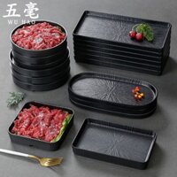 Bộ Đồ Ăn Melamine Đĩa Đen Đĩa Ăn Kèm Chuẩn Bị Món Ăn Kèm Nhà Hàng Lẩu Bò Hàn Quốc Đĩa Thịt Nướng Thương Mại Đĩa Thức Ăn