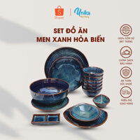 Bộ đồ ăn men xanh sóng biển BAX-16 - Dinnnerware Set - Bộ chén đĩa Bát Tràng Cao Cấp