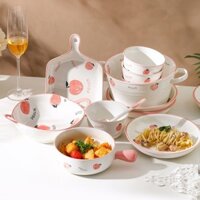 Bộ Đồ Ăn Nhiều Loại Gốm Sứ Bắc Âu Đào Và Dâu Tây