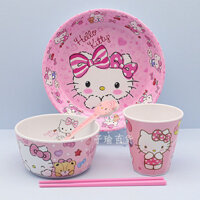 Bộ đồ ăn trẻ em Phong cách mới Dày Hello Kitty Bát cơm cho bé Bát đôi Bát học sinh tiểu học Bộ năm mảnh chống-