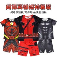 Bộ đồ anh hùng bé trai - Flash Iron Man Deadpool Superman Spider-Man Quần áo trẻ em Áo thun ngắn tay + Quần Short