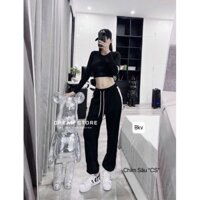 bộ đồ áo crop top có 2 màu đen trắng quần đen giáng thể thao mặc đi tập đi chơi đều đẹp