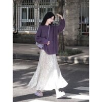 Bộ Đồ Áo Khoác Len Màu Tím Mềm Mại Mẫu Mới Thu Đông Cho Nữ