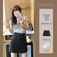 Bộ Đồ Áo Nơ Ngắn Tay Ôm Dáng Phong Cách Mong Muốn Thuần Khiết Váy Ôm Mông Chấm Bi Mùa Hè Cho Nữ Váy Ôm Eo Chữ A