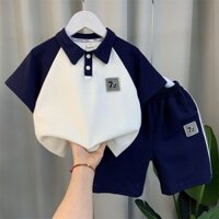 Bộ đồ áo polo bé trai 2024 Phong cách mới Quần áo thể thao mùa hè Bộ đồ hai mảnh ngắn tay cho bé