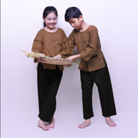 Bộ đồ bà ba trẻ em áo nâu quần đen, vải cotton thoáng mát Cotton Hàn Quốc 100%. - JADINY