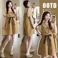 Bộ đồ bà bầu thời trang mùa hè 2025 Áo thường ngày + Quần yếm hoạt hình gấu Bộ đồ hai mảnh