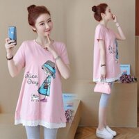 Bộ đồ bà bầu váy áo thun ngắn tay dáng rộng hai mảnh hàng đầu