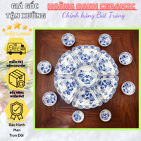 Bộ Đồ Bàn Ăn-Hoa Mặt Trời Bát Tràng men Lam Cổ-vẽ Hoa Sen Bụi Khung Tranh,dùng để mâm cơm cúng mồng 1 ngày Rằm,Lễ Tết