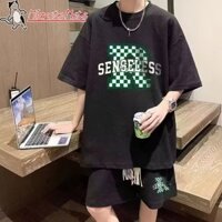 Bộ đồ bánh quế AOKONG Áo thun ngắn tay in chữ phong cách Hàn Quốc + quần quý cao cấp phong cách đại học lười biếng thể thao