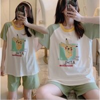 Bộ đồ bầu, bộ đồ sau sinh mặc nhà thiết kế cho con bú màu xanh họa tiết pikachu