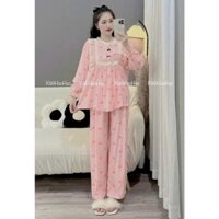 Bộ đồ bầu - Bộ sau sinh mặc nhà dài tay quần dài đũi ren nơ - B054