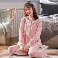 Bộ đồ bầu cổ bèo hoa cúc, phong cách Hàn Quốc mặc nhà và sau sinh BD920 - BD920 HOA CÚC HỒNG