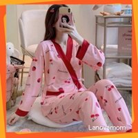 Bộ đồ bầu dài tay thu đông - Bộ sau sinh KIMONO NHẬT BẢN  họa tiết dễ thương có chun chỉnh bầu BD948