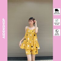 Bộ đồ bầu đẹp hai dây chất lanh mát mùa hè mặc nhà đồ bộ đùi bầu