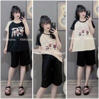 Bộ đồ bầu mặc nhà cộc tay quần đùi thun tăm hình 3 chú thỏ - B053