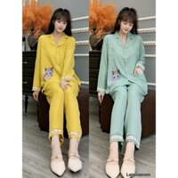 Bộ đồ Bầu Pijama Dài Tay Và Sau Sinh Có Khóa Cho Con Bú Mặc Ở Nhà Thu Đông  BD945