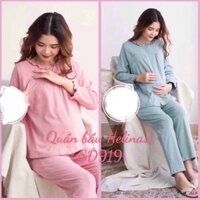Bộ đồ bầu và sau sinh dài tay chất cotton mềm mịn có khóa kéo cho con bú BD919