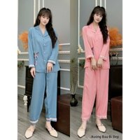 Bộ đồ bầu và sau sinh dài tay chất đũi lụa mềm mát có khóa cho con bú họa tiết MÈO siêu xinh BD945