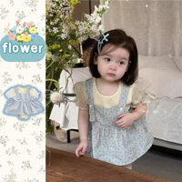 Bộ đồ bé gái Hàn Quốc Váy hoa xanh kèm bộ đồ hai mảnh bằng lưới 0-24 tháng