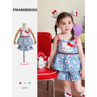 Bộ đồ bé gái HELLOKT Cat Cherry, quần short, áo camisole phong cách Hàn Quốc, hai mảnh, phong cách mới mùa hè cho trẻ em
