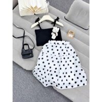 Bộ đồ bé gái, sét bộ bé gái 3 chi tiết váy chấm bi 2 lớp mix cùng áo 2 dây kèm gấu AMYBABY 240075