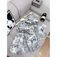 Bộ đồ bé gái, Sét bộ váy tiểu thư bé gái áo yếm buộc nơ kèm chân váy xoè hàng 2 lớp AMYBABY 240039