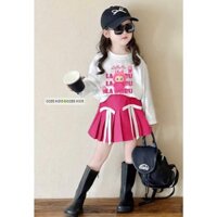 Bộ đồ bé gái, sét đồ bé gái áo thun dài tay in hình labubu kèm chân váy HN-KIDSS 240147 .