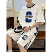 Bộ đồ bé trai 12 mùa hè cho thanh thiếu niên 13 áo thun ngắn tay 14 bộ đồ đẹp trai cho học sinh tru