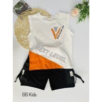Bộ đồ bé trai năng động, áo thun không tay sát nách quần short vải cá tính cho bé 15kg đến 40kg, chất cotton mềm mịn mát