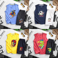 Bộ Đồ Bé Trai Size Đại Sát Nách, Bộ Quần Áo Bé Trai Ba Lỗ Cotton 2 Chiều Xuất Dư 20-60kg