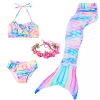 Bộ đồ bikini đuôi nàng tiên cá cầu vồng có thể bơi được với vòng hoa