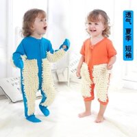 Bộ đồ bò cho bé trai và bé gái, bộ jumpsuit mùa xuân và mùa thu, quần áo bò cho trẻ sơ sinh, đệm đầu gối chống bụi bẩn, bộ đồ lau sàn