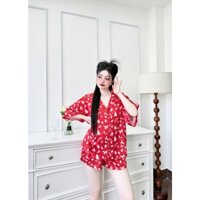 Bộ đồ bộ đồ mặc nhà thương hiệu latim chính hãng quần đùi áo cánh dơi tay ngắn lụa cao cấp hoạ tiết giáng sinh noel L00