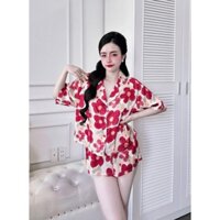 Bộ đồ bộ đồ mặc nhà thương hiệu la-tim chính hãng quần đùi áo croptop cánh dơi tay ngắn lụa cao cấp L005