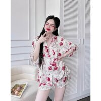 Bộ đồ bộ đồ mặc nhà thương hiệu la-tim chính hãng quần đùi áo cánh dơi tay ngắn lụa cao cấp L004-1