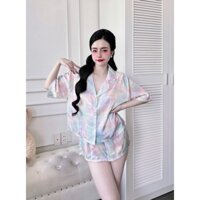 Bộ đồ bộ đồ mặc nhà thương hiệu la-tim chính hãng quần đùi áo croptop cánh dơi tay ngắn lụa cao cấp L005