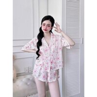 Bộ đồ bộ đồ mặc nhà thương hiệu la-tim chính hãng quần đùi áo croptop cánh dơi tay ngắn lụa cao cấp L005