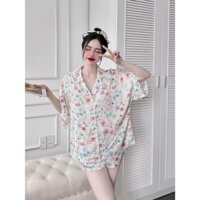 Bộ đồ bộ đồ mặc nhà thương hiệu la-tim chính hãng quần đùi áo cánh dơi tay ngắn lụa cao cấp L004