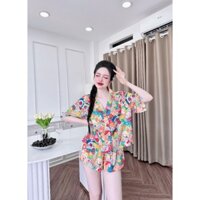Bộ đồ bộ đồ mặc nhà thương hiệu la-tim chính hãng quần đùi áo croptop cánh dơi tay ngắn lụa cao cấp L005-1