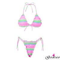 Bộ đồ bơi 2 mảnh dành cho nữ giới trẻ Áo ngực Bikini dây in hoa / trái cây / cà vạt và quần lót buộc dây cho đồ đi biển mùa hè