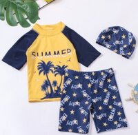 Bộ đồ bơi áo quần và nón summer cây dừa cho bé trai đi biển đi bơi